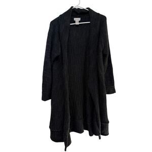 Soft Surroundings Black Grey Knit Long Open Front Cardigan Sweater Size Large